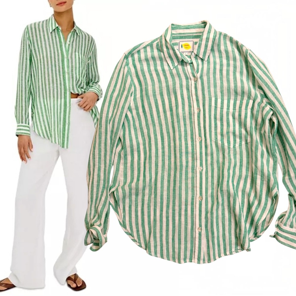 Rails Giadzy Ellis Linen Stripe Shirt Green White Small